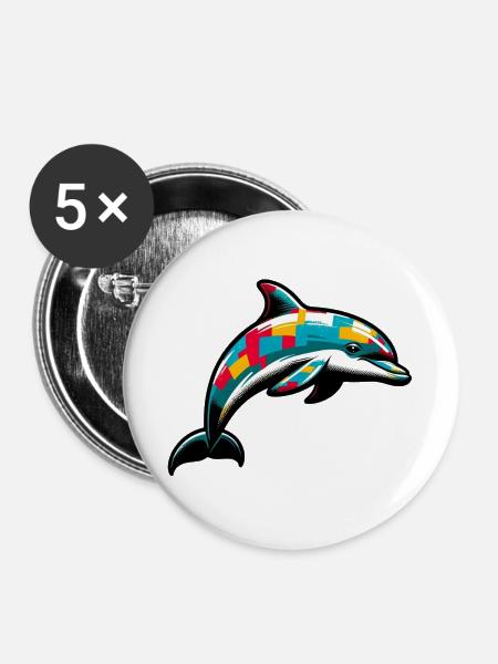 Delfin - Buttons groß 56 mm (5er Pack) - Weiß