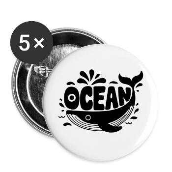baleine et ocean - nature - Lot de 5 grands badges (56 mm) - blanc - Devant