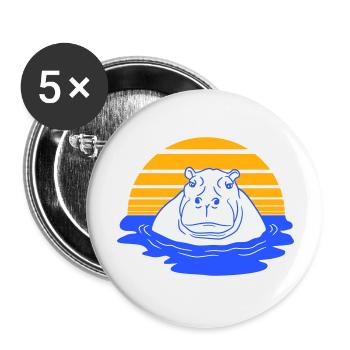 Hippopotamus Swimming Water Sun Cute Comic Cartoon - Buttons large 2.2''/56 mm (5-pack) - white - Front