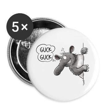 Guck Guck Tapir I Cartoon Tiermotiv - Buttons groß 56 mm (5er Pack) - Weiß - Vorne