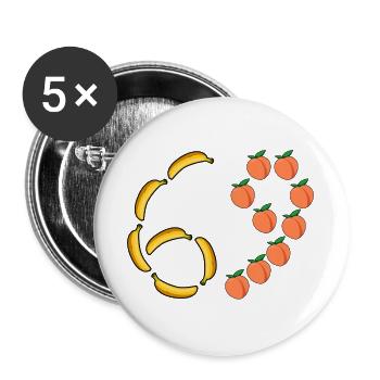 Fruchtmotiv Bananen und Pfirsiche - Buttons groß 56 mm (5er Pack) - Weiß - Vorne