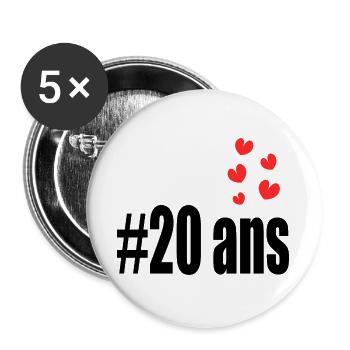20. 20 ANS. 20e ANNIVERSAIRE. ANNIVERSAIRE 20 ANS. - Lot de 5 grands badges (56 mm) - blanc - Devant
