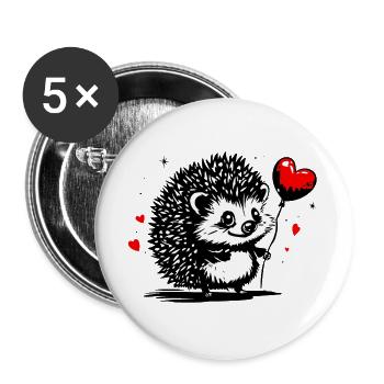 Hérisson avec ballon coeur - Heartful Creatures - Lot de 5 grands badges (56 mm) - blanc - Devant