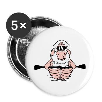 Schaf Kapitän Paddelt Rudert Seeräuber Ruderboot - Buttons groß 56 mm (5er Pack) - Weiß - Vorne