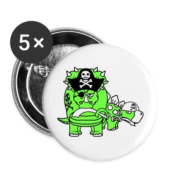 Triceratops Stegosaurus 2 Dinosaurier Pirat Dino - Buttons groß 56 mm (5er Pack) - Weiß - Vorne