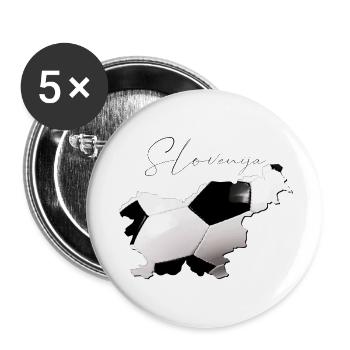 Slowenien Landkarte umrahmt echten Fußball SI - Buttons groß 56 mm (5er Pack) - Weiß - Vorne