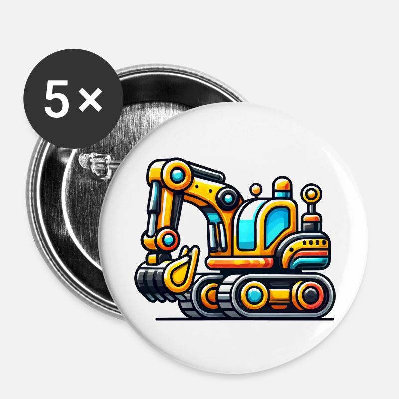 Bagger - Buttons groß 56 mm (5er Pack) - Weiß