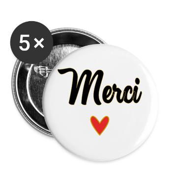MERCI. ANNIVERSAIRE. NAISSANCE. - Lot de 5 grands badges (56 mm) - blanc - Devant