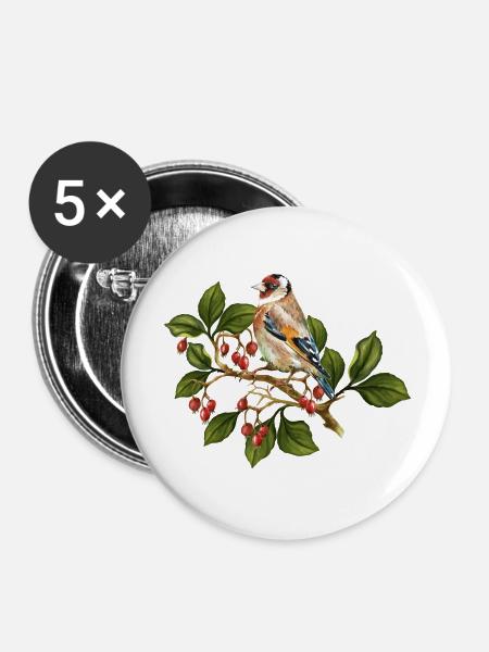 Bunter Vogel - Buttons groß 56 mm (5er Pack) - Weiß