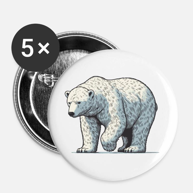 Eisbär - Buttons groß 56 mm (5er Pack) - Weiß