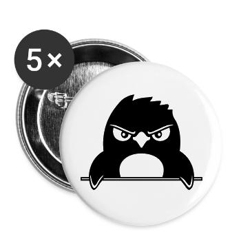 Pinguin Guckt Ernst Böse Gefährlich hinter Mauer - Buttons groß 56 mm (5er Pack) - Weiß - Vorne