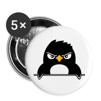 Pinguin Guckt Ernst Böse Gefährlich hinter Mauer - Buttons groß 56 mm (5er Pack) - Weiß - Vorne