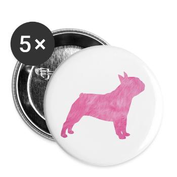 Carlin Chien à fourrure duveteuse Maître Maîtresse rose - Lot de 5 grands badges (56 mm) - blanc - Devant