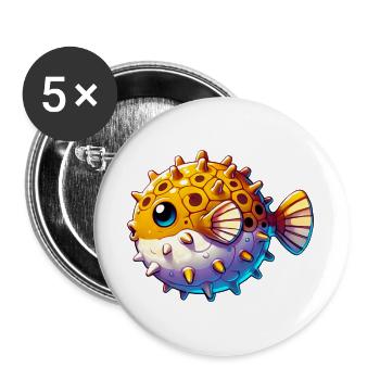 Kugelfisch - Buttons groß 56 mm (5er Pack) - Weiß - Vorne