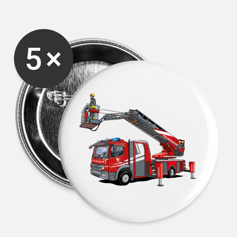 Fire brigade turntable ladder with rescue cage - Buttons large 2.2''/56 mm (5-pack) - white