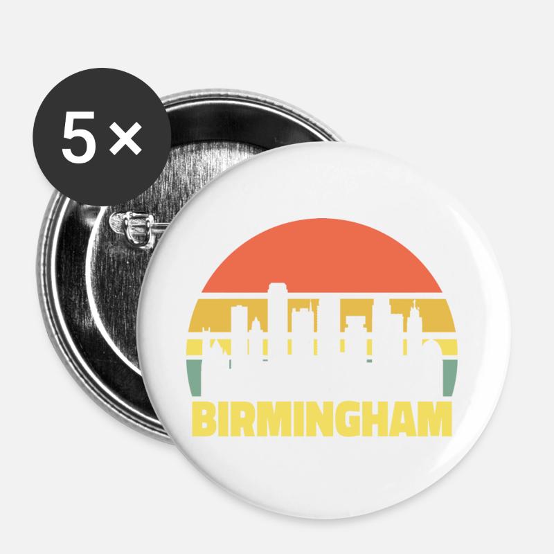 Birmingham Skyline Retro Vintage Silhouette - Buttons large 2.2''/56 mm (5-pack) - white