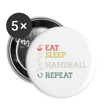 Eat Sleep Handball Repeat - Design sportif pour - Lot de 5 grands badges (56 mm) - blanc - Devant