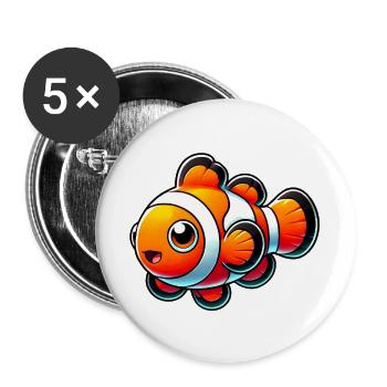 Poisson-clown - Lot de 5 grands badges (56 mm) - blanc - Devant