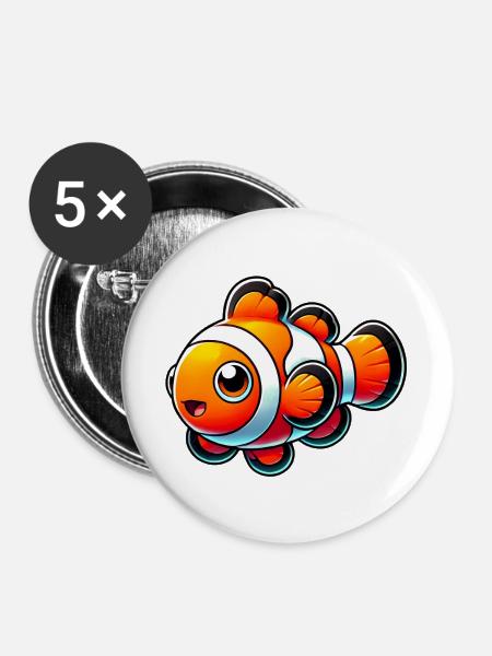 Clownfisch - Buttons groß 56 mm (5er Pack) - Weiß