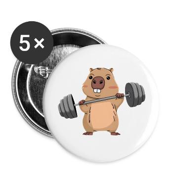 Deadlift Capybara Funny Fitness Capy Lover - Buttons large 2.2''/56 mm (5-pack) - white - Front