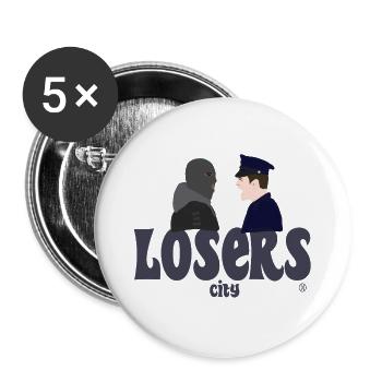 Menschen gegen Polizei - Buttons groß 56 mm (5er Pack) - Weiß - Vorne