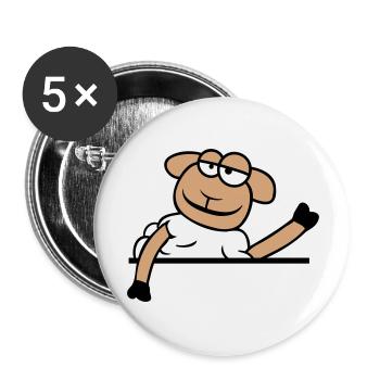 Schaf Winkt Hinter Mauer Zaun Schild Cool Lächeln - Buttons groß 56 mm (5er Pack) - Weiß - Vorne