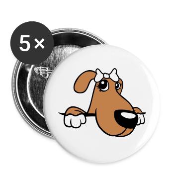 Dog Behind Wall Pretty Lady Bow Female - Buttons large 2.2''/56 mm (5-pack) - white - Front