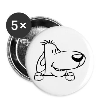 Hund Hinter Mauer Zaun Schild Guckt Lustig Frech - Buttons groß 56 mm (5er Pack) - Weiß - Vorne