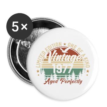 Jahrgang 1977 Retro 1977 Geburtstagsgeschenk 1977 - Buttons groß 56 mm (5er Pack) - Weiß - Vorne