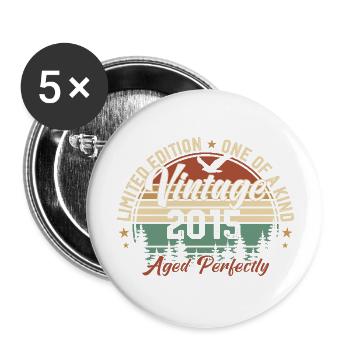 Jahrgang 2015 Retro 2015 Geburtstagsgeschenk 2015 - Buttons groß 56 mm (5er Pack) - Weiß - Vorne