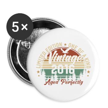 Jahrgang 2016 Retro 2016 Geburtstagsgeschenk 2016 - Buttons groß 56 mm (5er Pack) - Weiß - Vorne