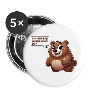 Bear Comic Cute - Buttons large 2.2''/56 mm (5-pack) - white - Front