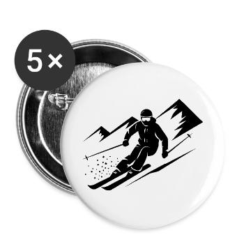 Skiers Ski Winter Winter Holiday Winter sports - Buttons large 2.2''/56 mm (5-pack) - white - Front