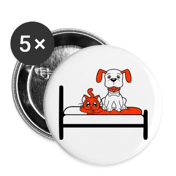 Lit pour chien Chat Deux amis Équipe Chaton 2 Équipage - Lot de 5 grands badges (56 mm) - blanc - Devant