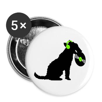 Hund DJ Musik Auflegen Club Disko Schallplatte Fun - Buttons groß 56 mm (5er Pack) - Weiß - Vorne