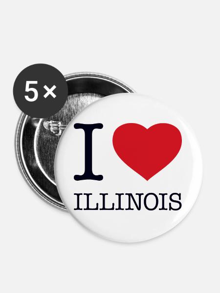 I LOVE ILLINOIS - Buttons groß 56 mm (5er Pack) - Weiß