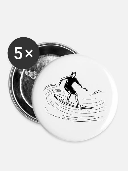 Surfer Skizze - Buttons groß 56 mm (5er Pack) - Weiß