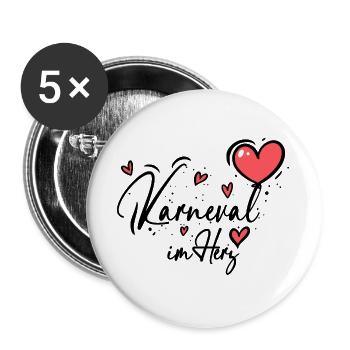 Karneval im Herz Kostüm Konfettiparade dezent - Buttons groß 56 mm (5er Pack) - Weiß - Vorne