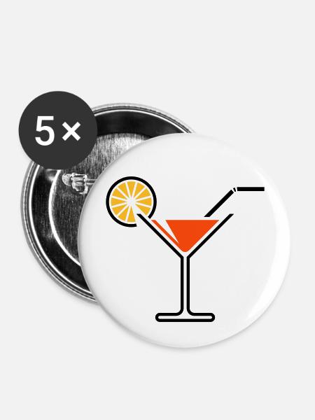 Cocktail / Cocktailglas / Martini + (Orange) - Buttons groß 56 mm (5er Pack) - Weiß