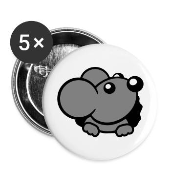 Maus Wand Loch Mauseloch Guckt Süß Lustig Comic - Buttons groß 56 mm (5er Pack) - Weiß - Vorne
