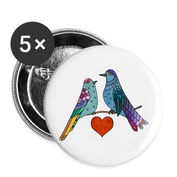 Bunte Vögel - Buttons groß 56 mm (5er Pack) - Weiß - Vorne