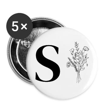 Minimalistische Blumen - Buttons groß 56 mm (5er Pack) - Weiß - Vorne