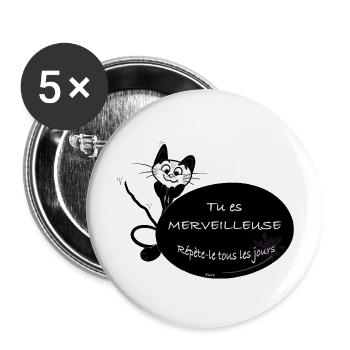 Blase glücklich die Katze, du bist wunderbar - Buttons groß 56 mm (5er Pack) - Weiß - Vorne