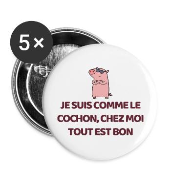 Schwein - Buttons groß 56 mm (5er Pack) - Weiß - Vorne