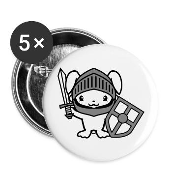 Lapin Chevalier Épée Bouclier Armure Casque Château Héros - Lot de 5 grands badges (56 mm) - blanc - Devant