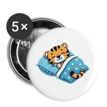 Tiger Sleeping In Bed At Night Time - Buttons groß 56 mm (5er Pack) - Weiß - Vorne