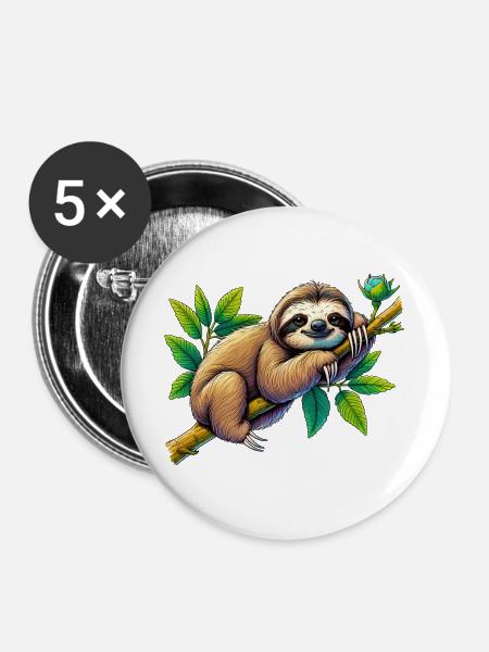 Faultier - Buttons groß 56 mm (5er Pack) - Weiß