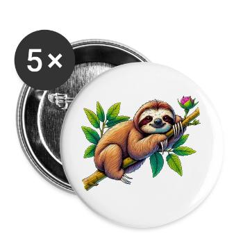 Faultier - Buttons groß 56 mm (5er Pack) - Weiß - Vorne