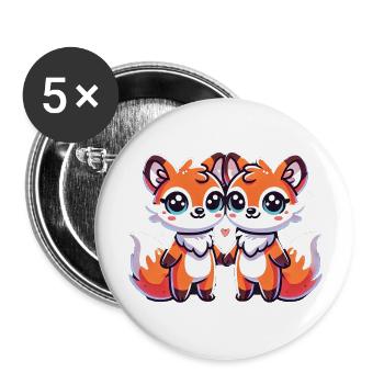 Two Cute Fox Friends Holding Hands - Buttons groß 56 mm (5er Pack) - Weiß - Vorne