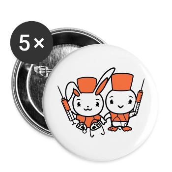 Bunny Bird Chick Doctor Seringue Équipe 2 Amis Équipage - Lot de 5 grands badges (56 mm) - blanc - Devant